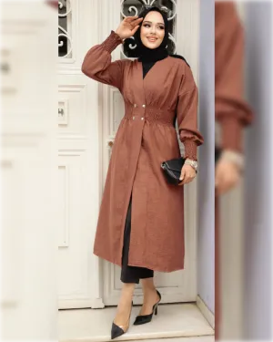 Layan Elegant Long Cardigan in Copper Shade  كارديجان ليان الصيفي الأنيق الطويل باللون النحاسي الجميل