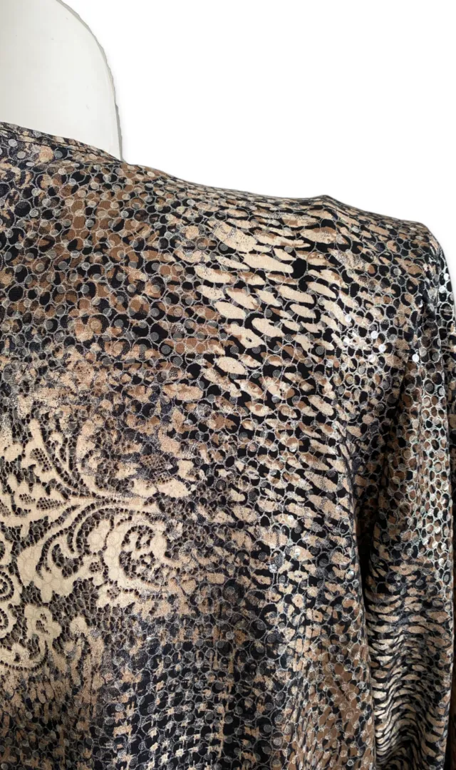 Leather and Lace Sequined Jacket in Black and Tan