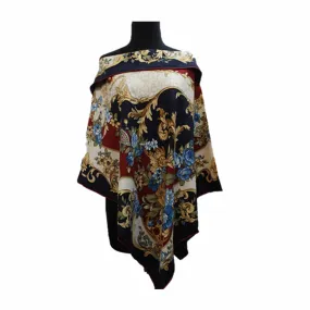 Lightweight Delicate Floral Print Poncho - Navy