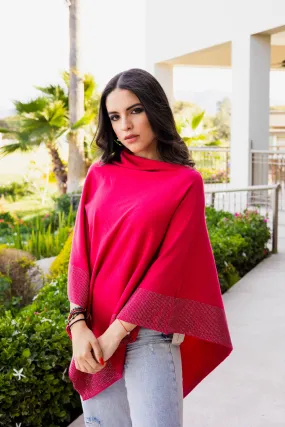 Lightweight Knitted Poncho with Embellished Border - Multiple Colors