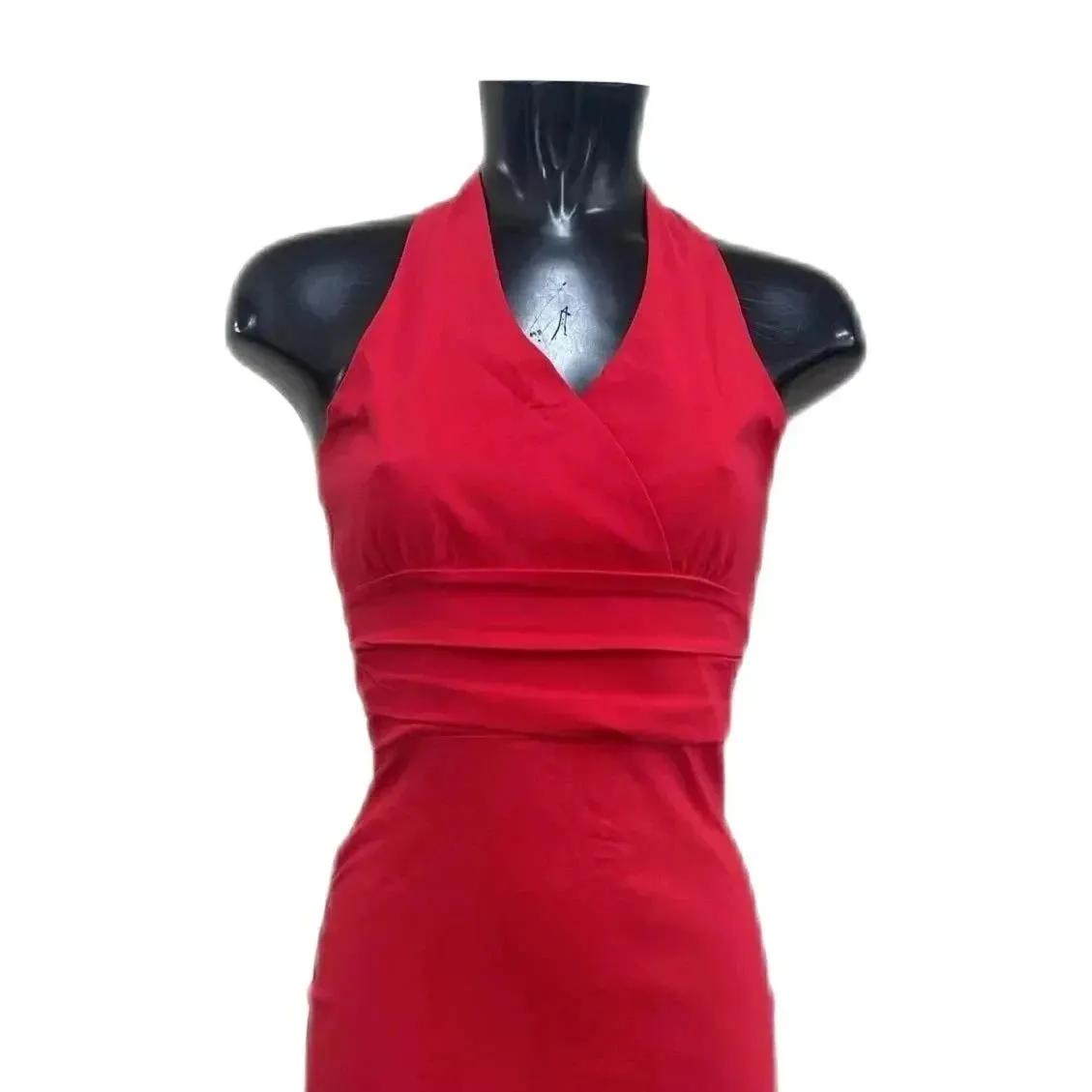 Lipstick Red Wrap Top Halterneck Wiggle Pencil Dress