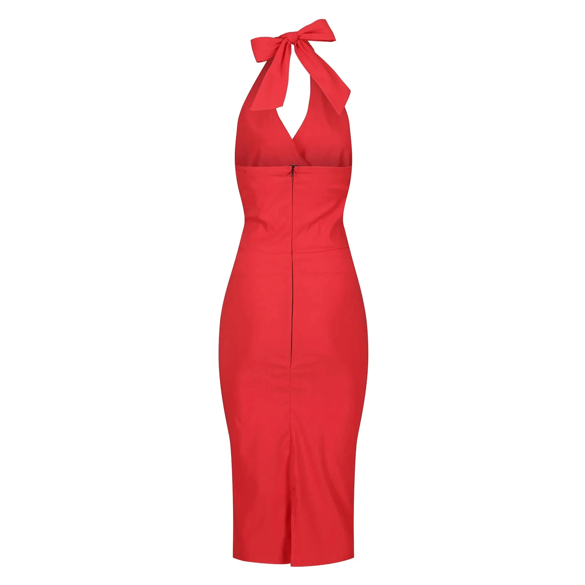 Lipstick Red Wrap Top Halterneck Wiggle Pencil Dress