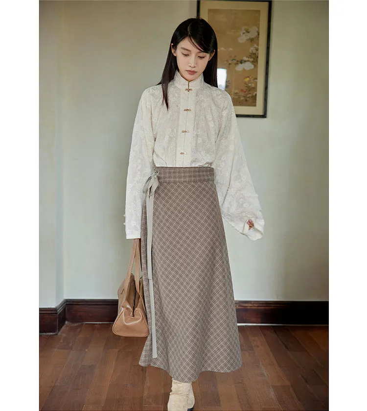 Lu Lu Lu 陆陆陆 New Chinese Style Cross Collar Knit Cardigan & Wrap Skirt Set