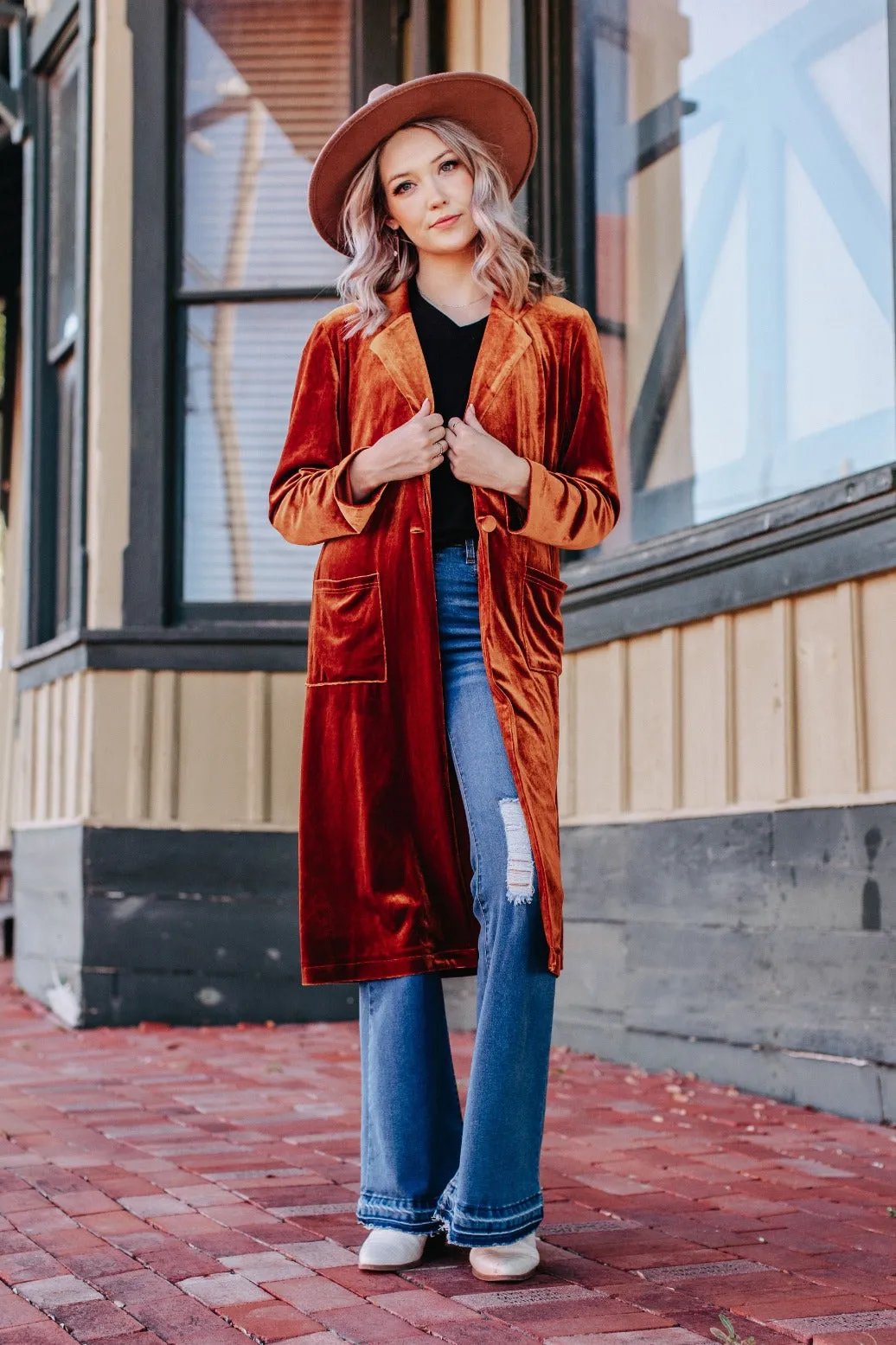 Made to Mingle Velvet Jacket in Rust