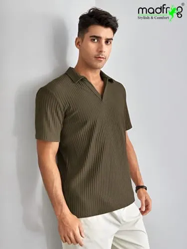 madfrog Men's Regular Fit Polo Neck Half Sleeve Solid Casual T-Shirt | Polo T-Shirt for Men (M, Olive)