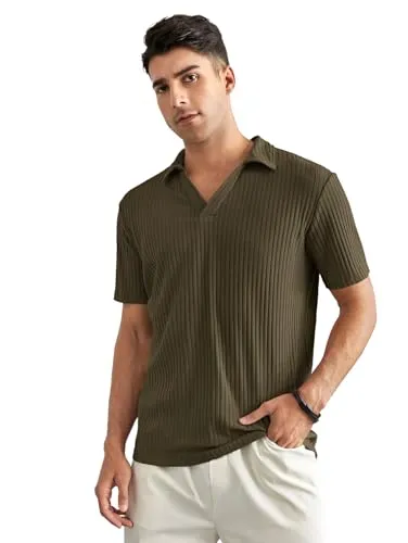 madfrog Men's Regular Fit Polo Neck Half Sleeve Solid Casual T-Shirt | Polo T-Shirt for Men (M, Olive)