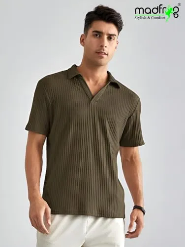 madfrog Men's Regular Fit Polo Neck Half Sleeve Solid Casual T-Shirt | Polo T-Shirt for Men (M, Olive)