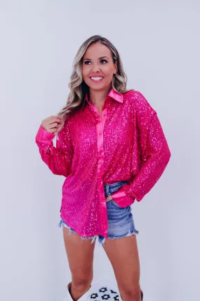 Maren Sparkling Button Up Top - Pink