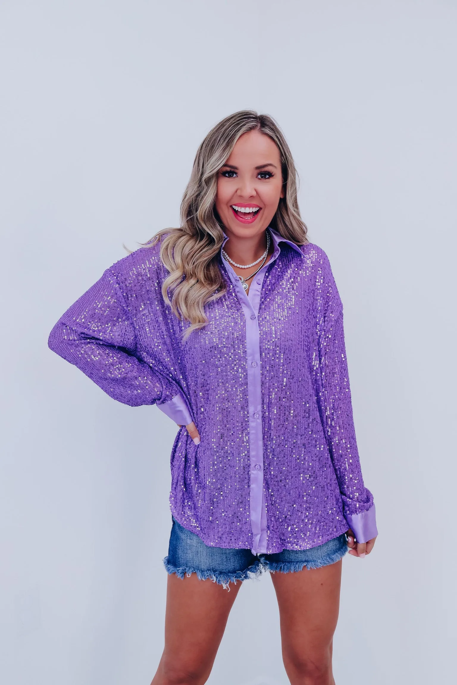 Maren Sparkling Button Up Top - Purple