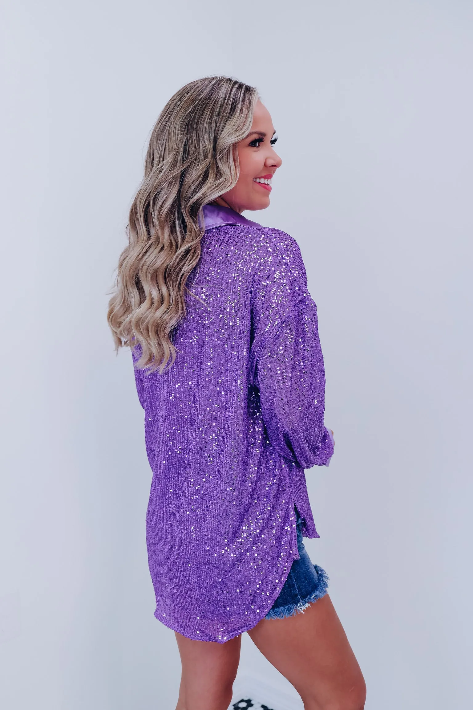 Maren Sparkling Button Up Top - Purple