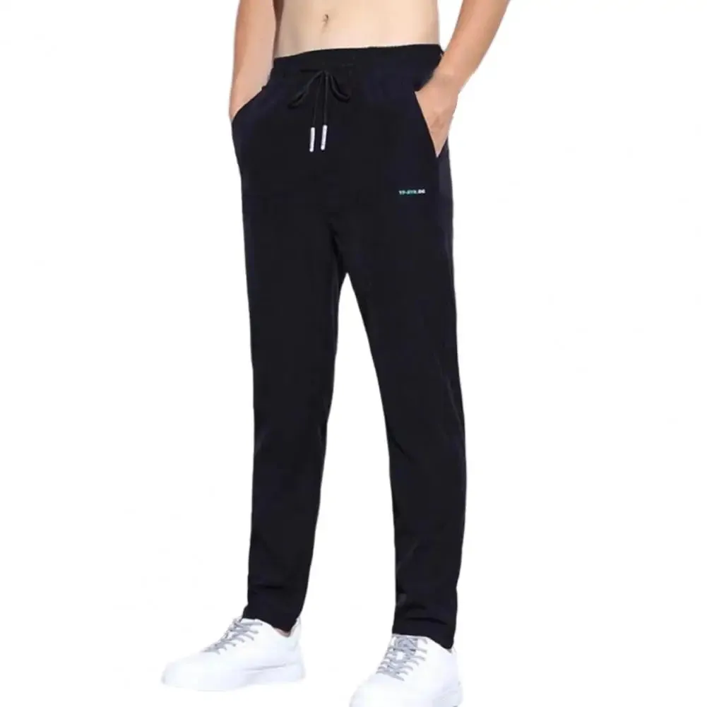 Men's Ice Silk Trousers Solid Color Mid-Waist Straight Casual Pants Thin Sports cargo pants Sweatpants Male pantalones hombre