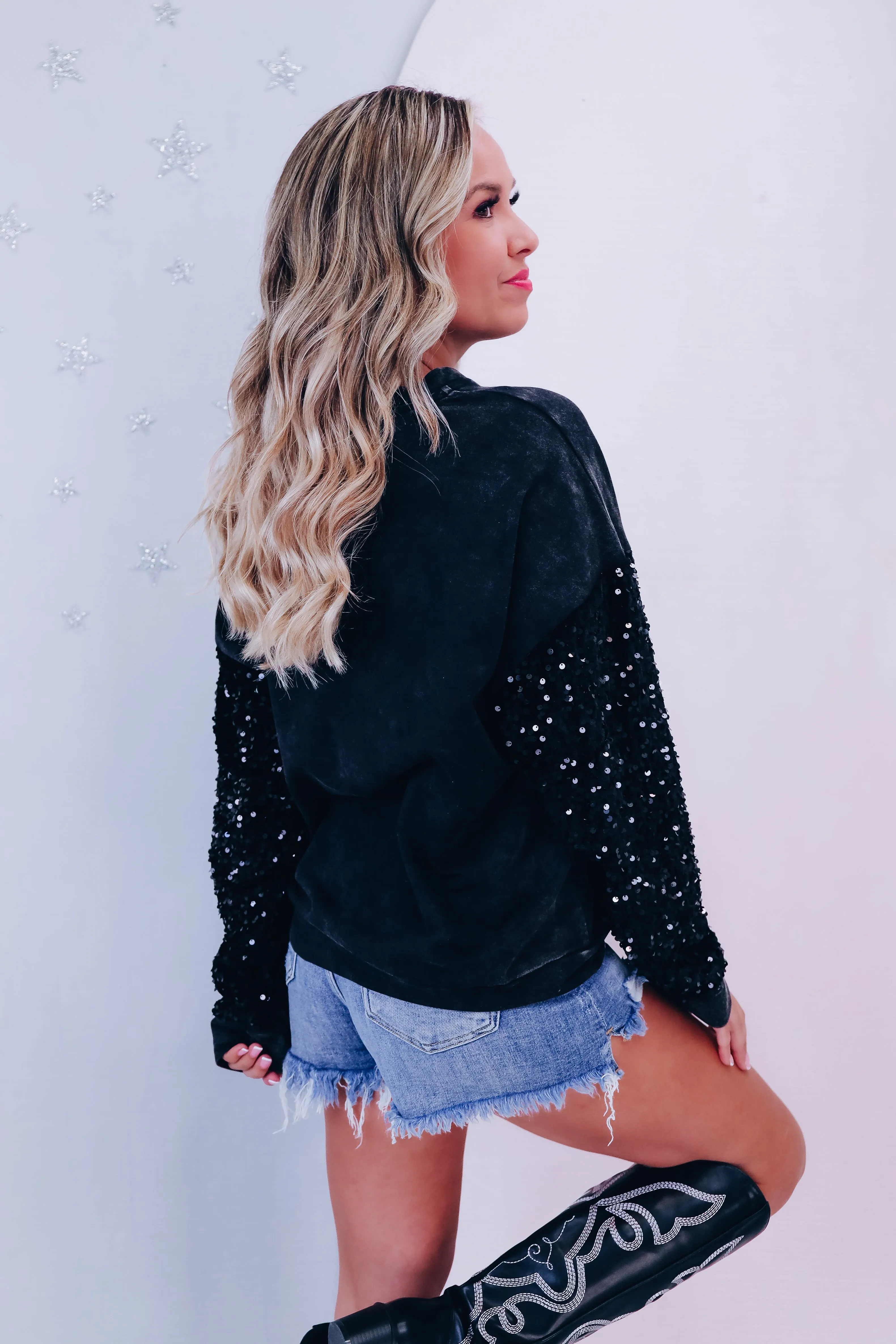 Mixie Sparkle Sleeve Sweatshirt - Black