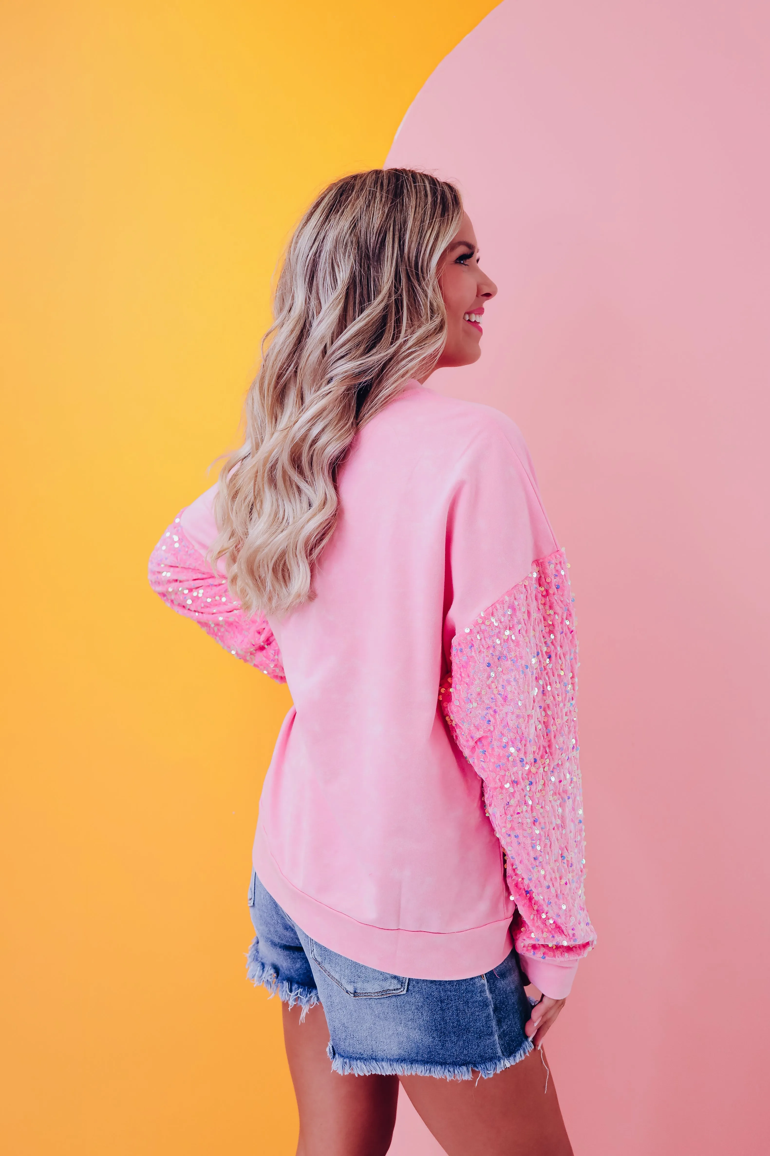 Mixie Sparkle Sleeve Sweatshirt - Light Pink