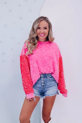 Mixie Sparkle Sleeve Sweatshirt - Pink