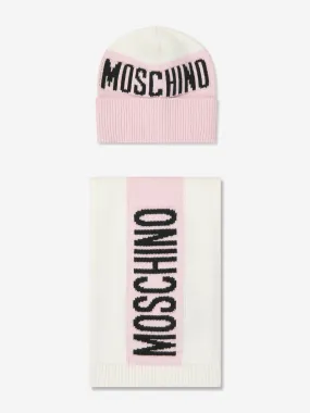 Moschino Girls Knitted Hat And Scarf Set in Pink