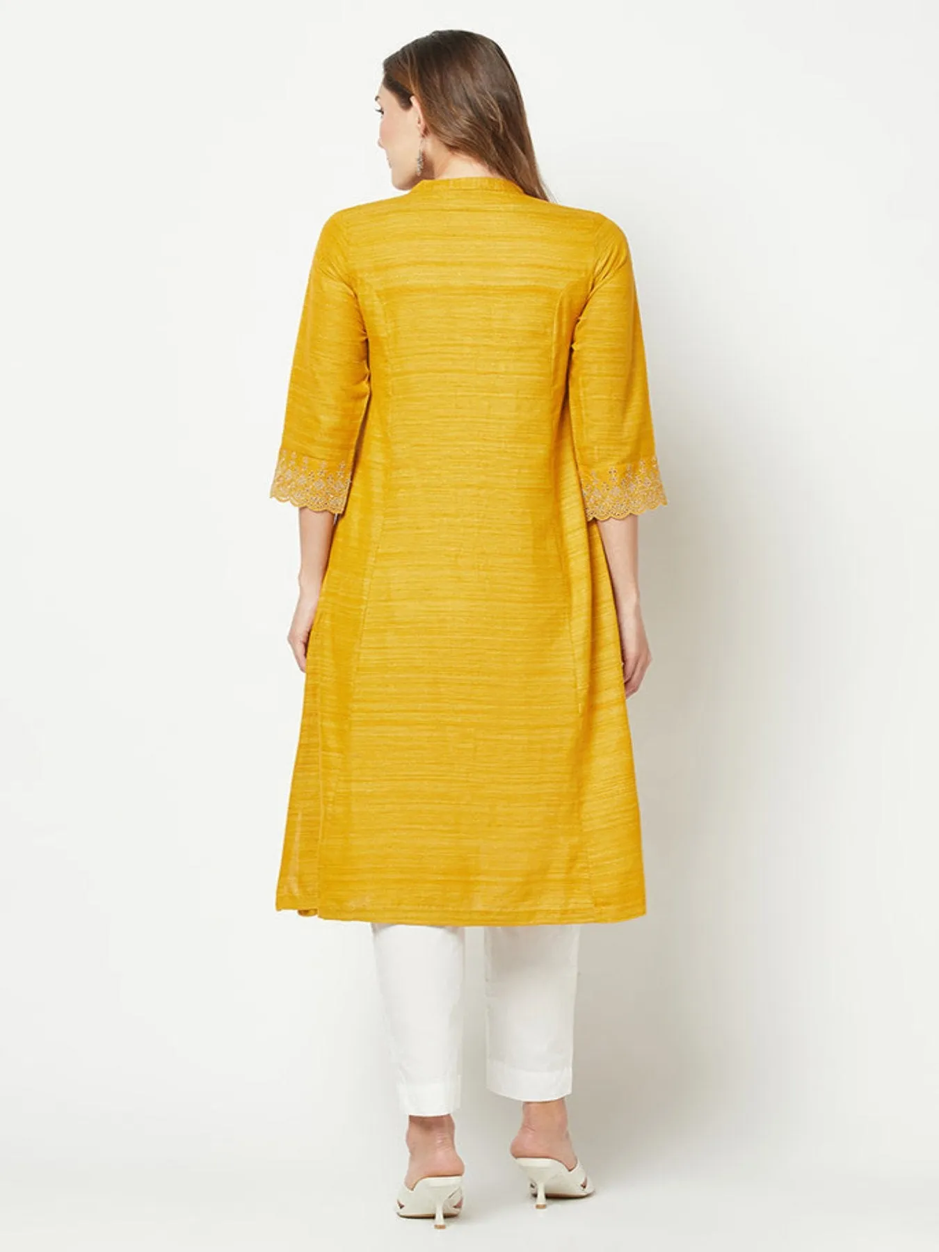 Mustard Khaadi Embroidered Kurta