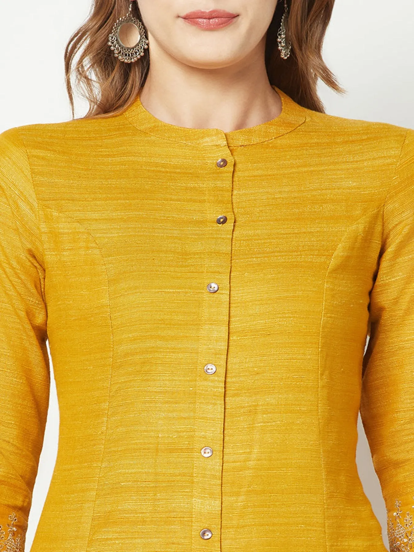 Mustard Khaadi Embroidered Kurta