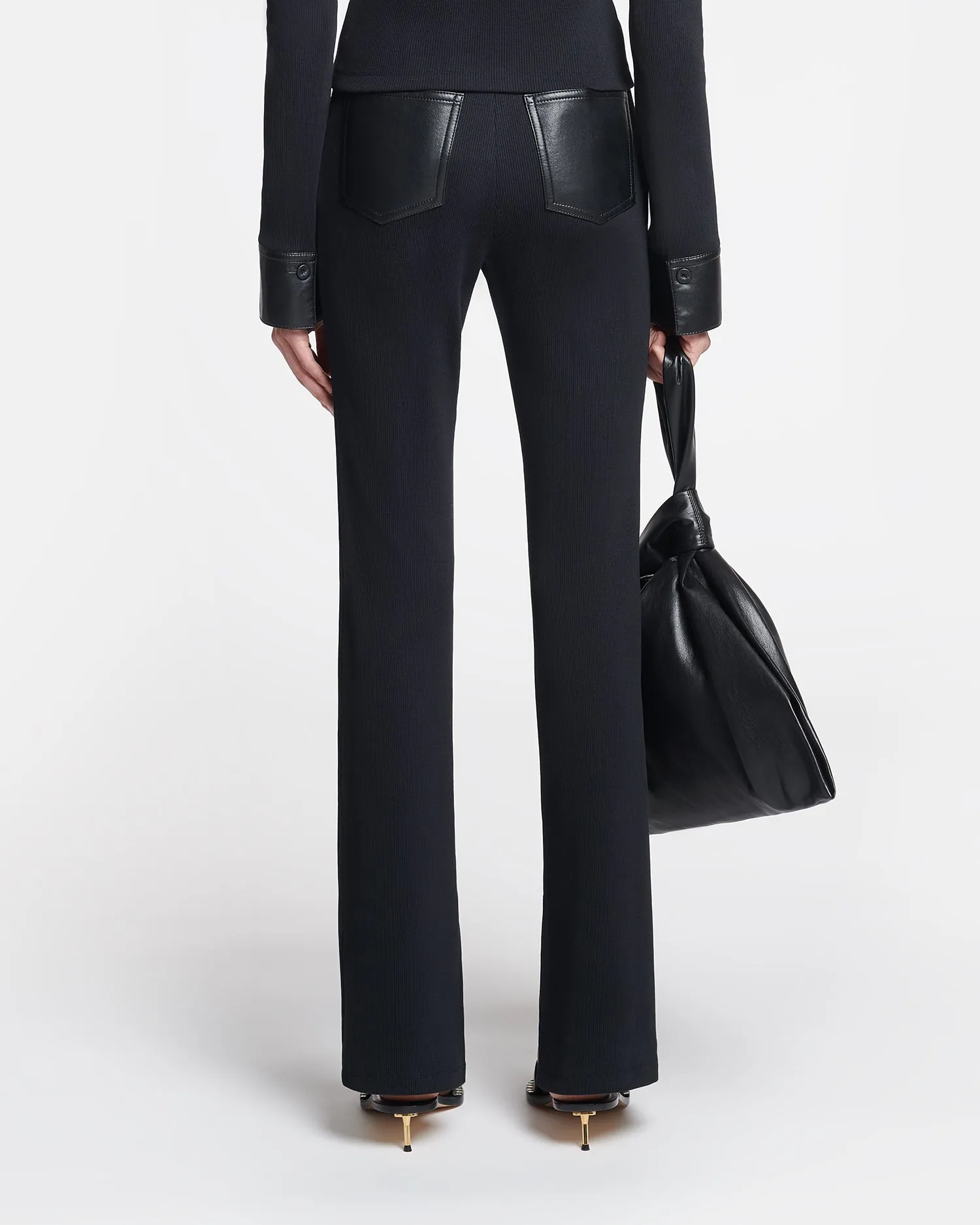 Mykas - Leather-Trimmed Ribbed-Jersey Pants - Black