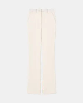 Mykas - Leather-Trimmed Ribbed-Jersey Pants - Creme