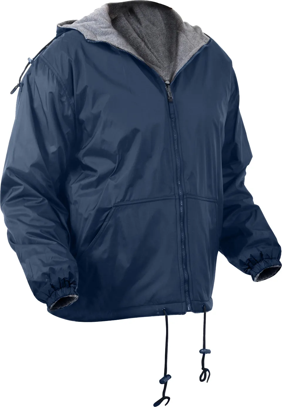 Navy Blue - Reversible Fleece-Lined Nylon Waterproof Insulated Hooded Jacket Coat