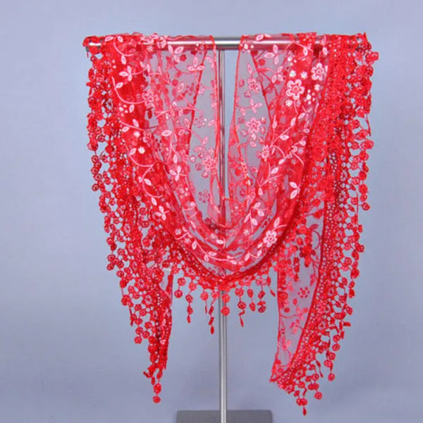 New Brand design Summer Lady Lace Scarf Tassel Sheer Metallic Women Triangle Bandage Floral scarves Shawl L10A5108