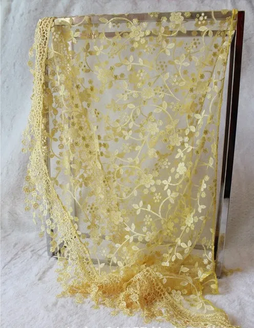 New Brand design Summer Lady Lace Scarf Tassel Sheer Metallic Women Triangle Bandage Floral scarves Shawl L10A5108