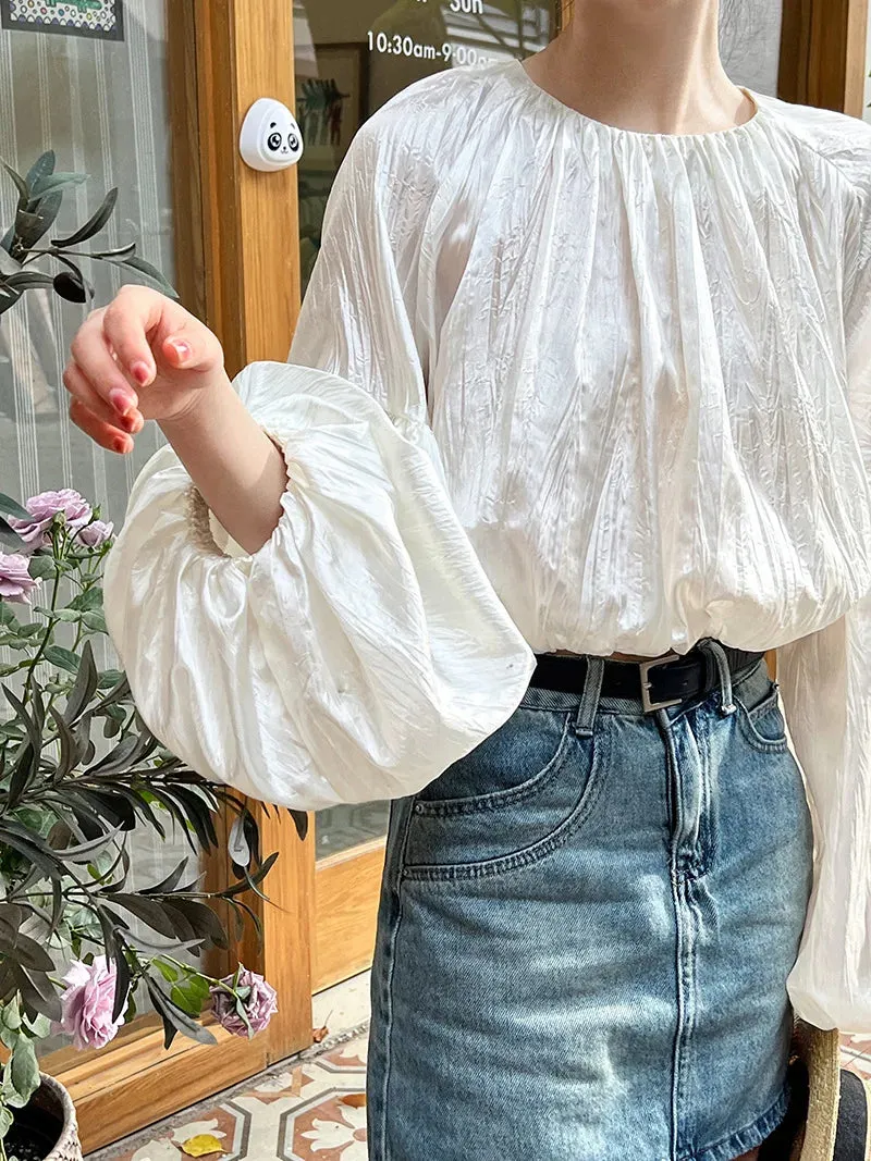 Off Shoulder Mesh Embroidered Satin Blouse