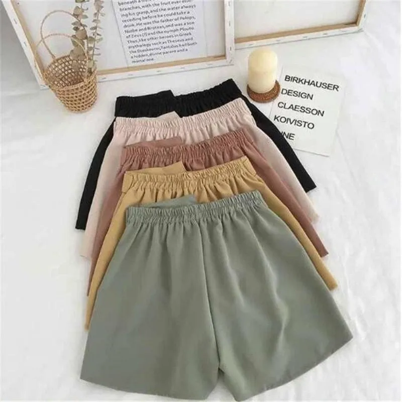 Office Elastic Waist Shorts Women Mini High Waist Shorts With Belt Wide Leg Summer 2023 Harajuku Korean Short Feminino