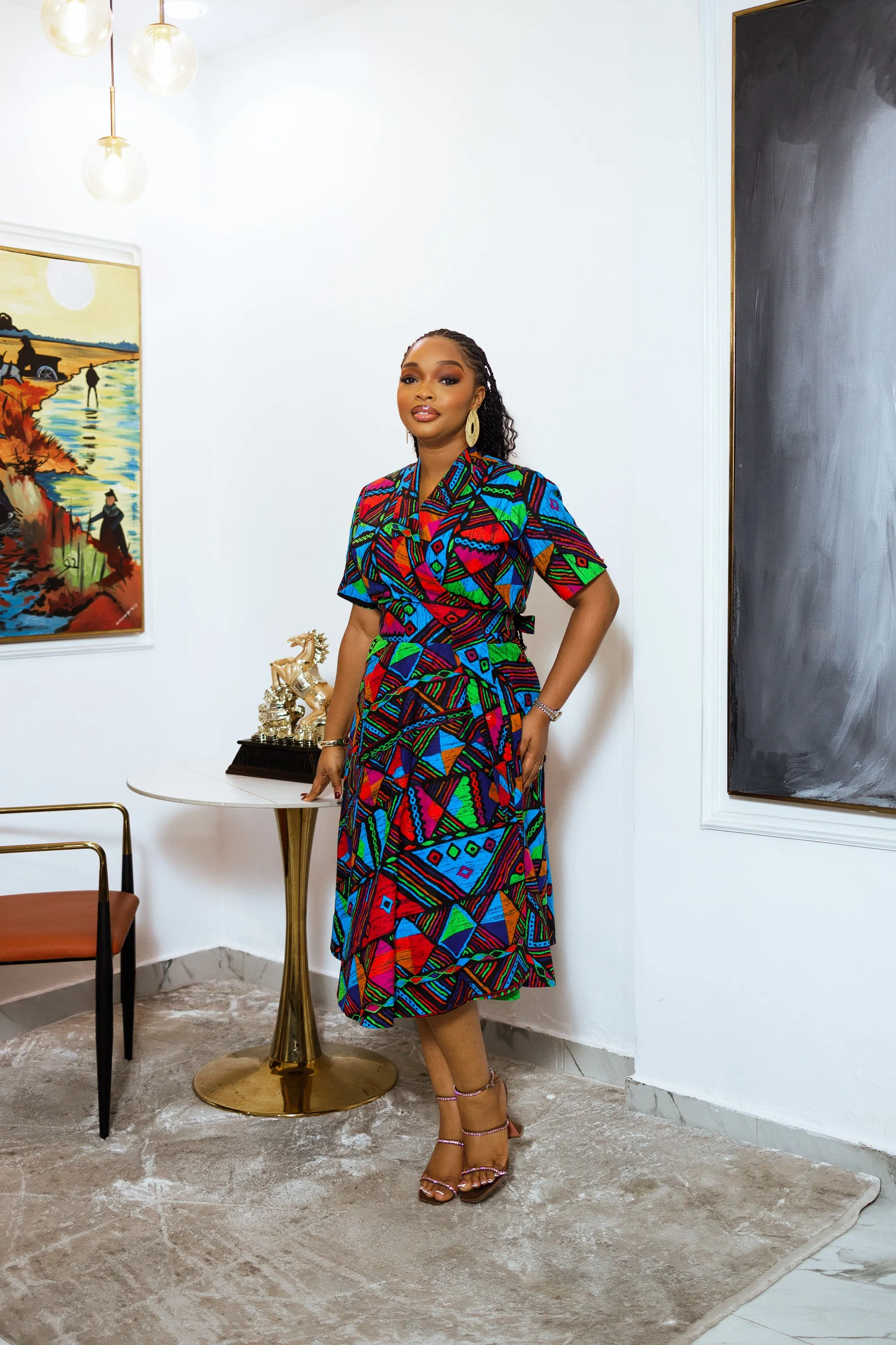 OMOTAYO AFRICAN PRINT WRAP DRESS