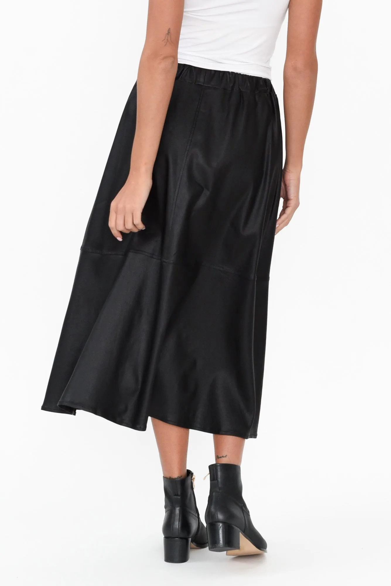 Oriel Black Faux Leather Midi Skirt