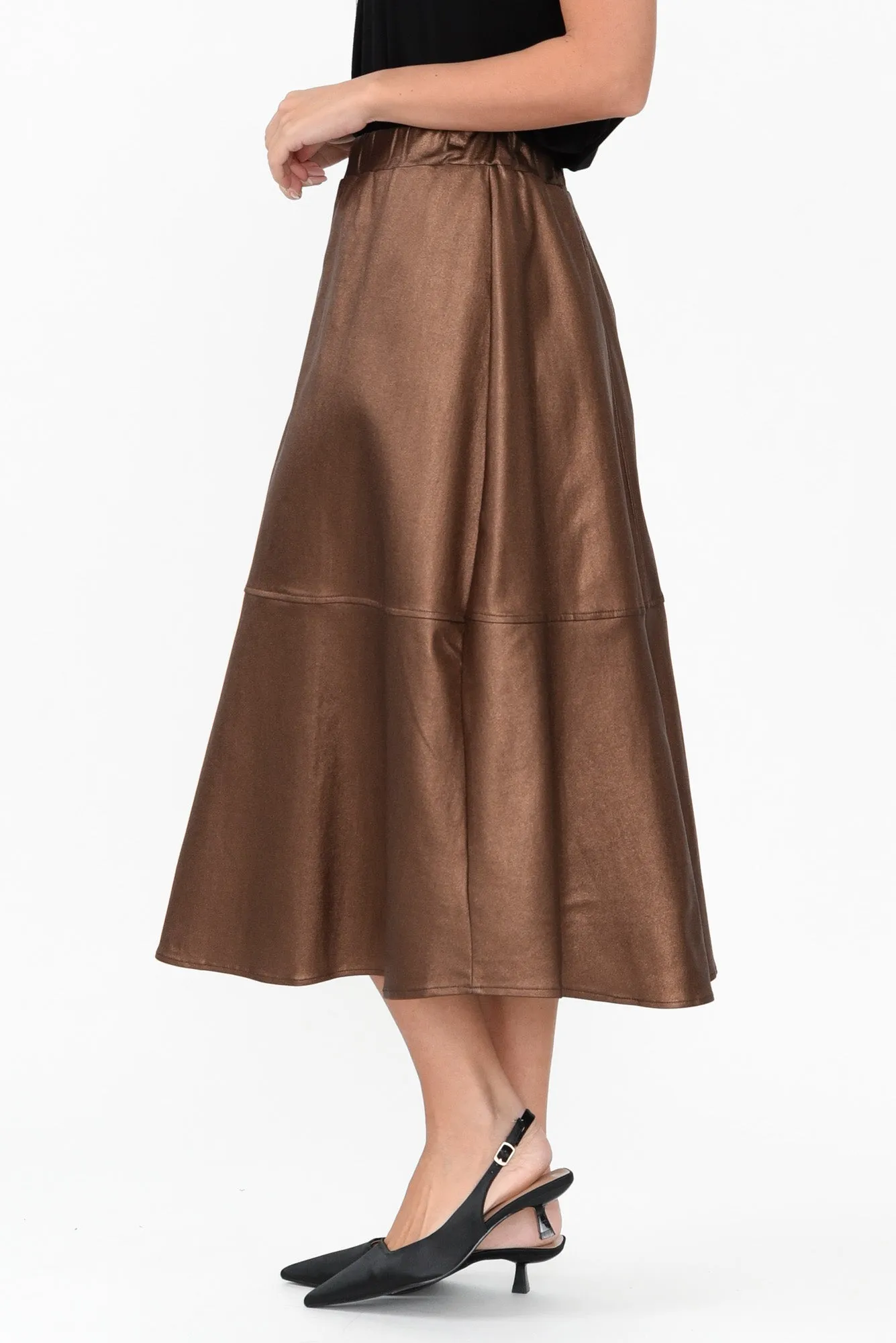 Oriel Bronze Faux Leather Midi Skirt