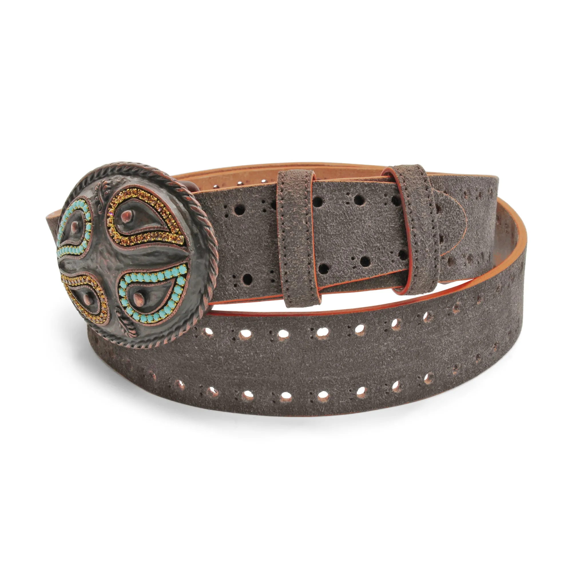 Oval Paisley Dark Choc Suede Perforated Aspen Belt