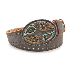 Oval Paisley Dark Choc Suede Perforated Aspen Belt