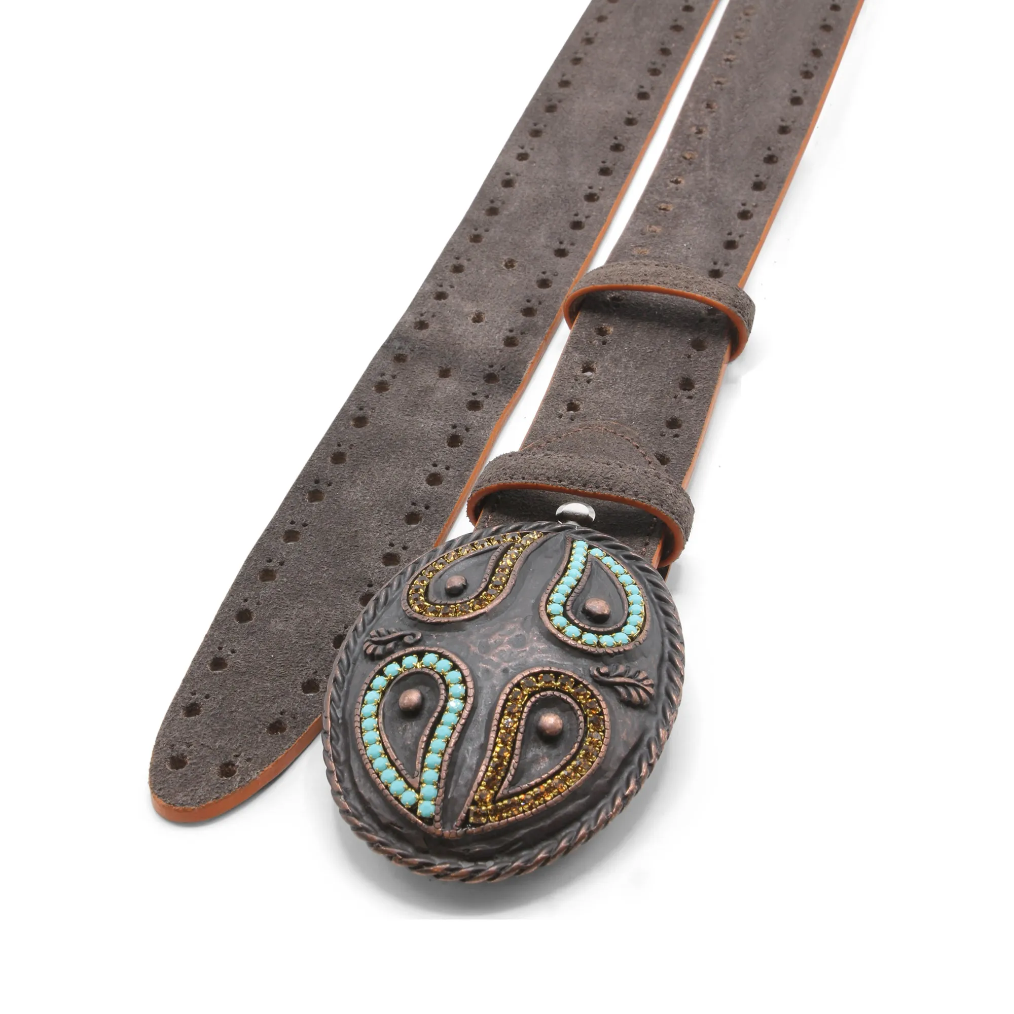 Oval Paisley Dark Choc Suede Perforated Aspen Belt