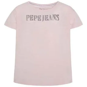 Pepe Jeans Girls Skye T-Shirt with Sequin Text in Pink