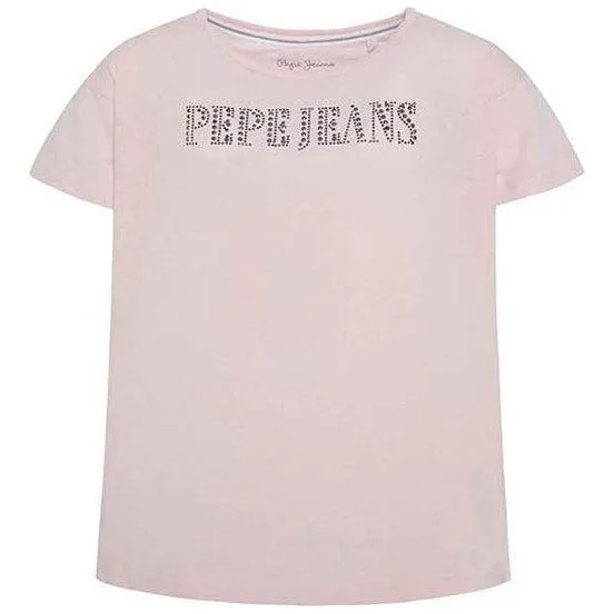 Pepe Jeans Girls Skye T-Shirt with Sequin Text in Pink