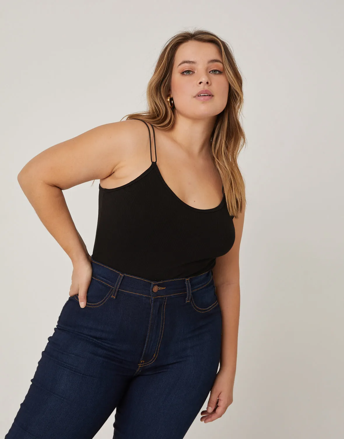 Plus Size Simple Ribbed Bodysuit