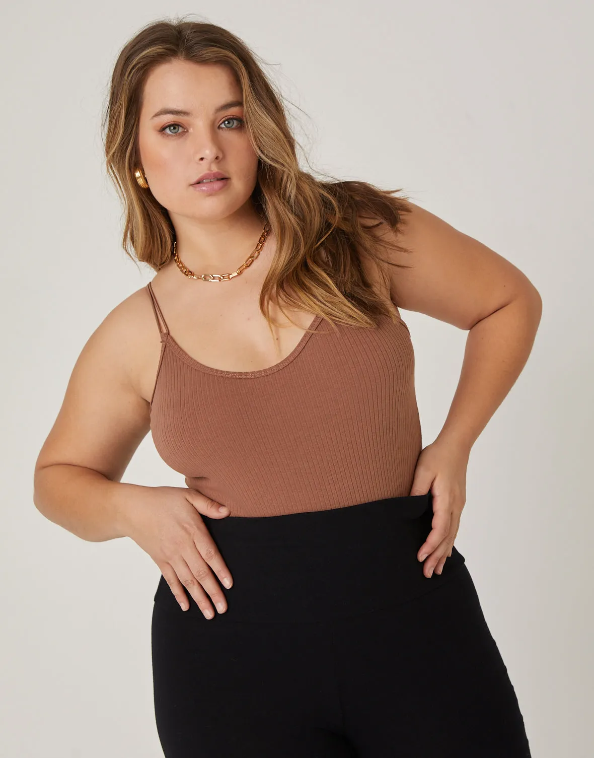 Plus Size Simple Ribbed Bodysuit