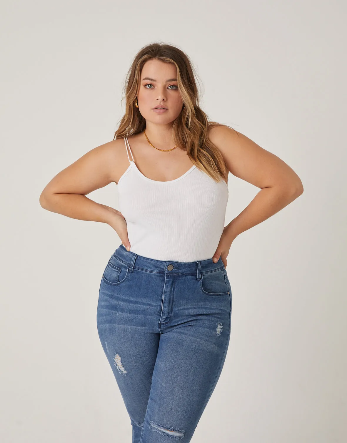 Plus Size Simple Ribbed Bodysuit