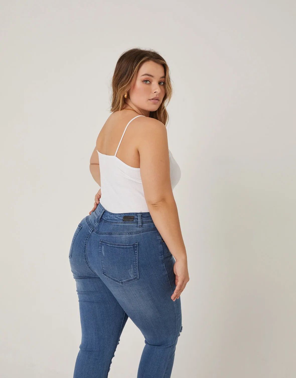 Plus Size Simple Ribbed Bodysuit