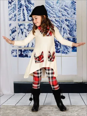 Posh Plaid Slouch Pocket Tunic, Scarf, and Legging Set