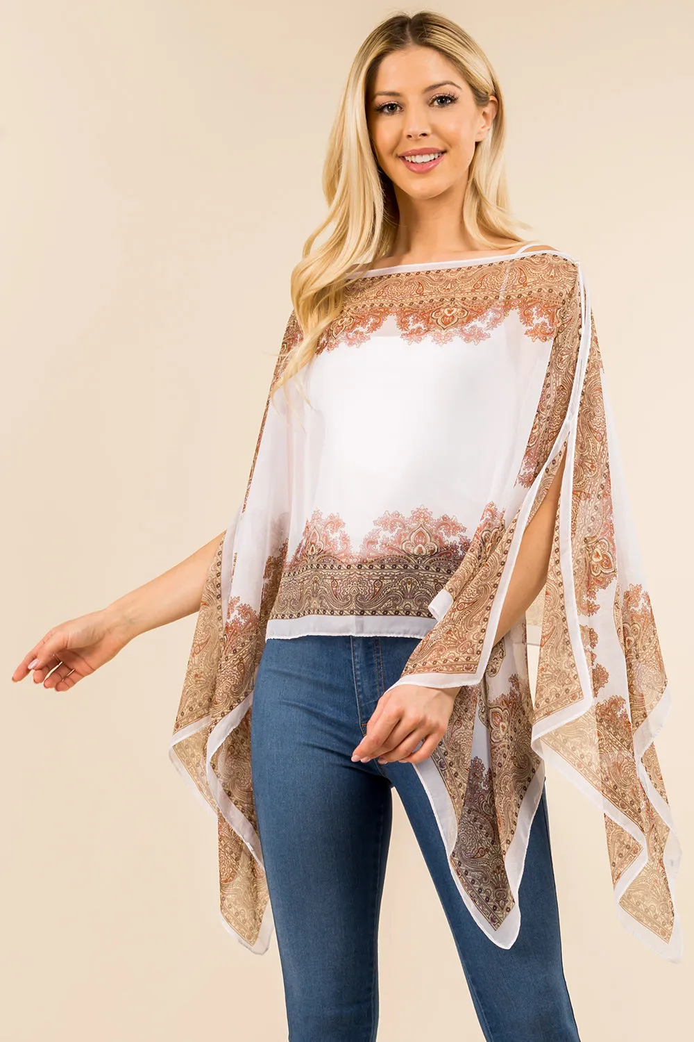 PP-3361 paisley design multi way poncho