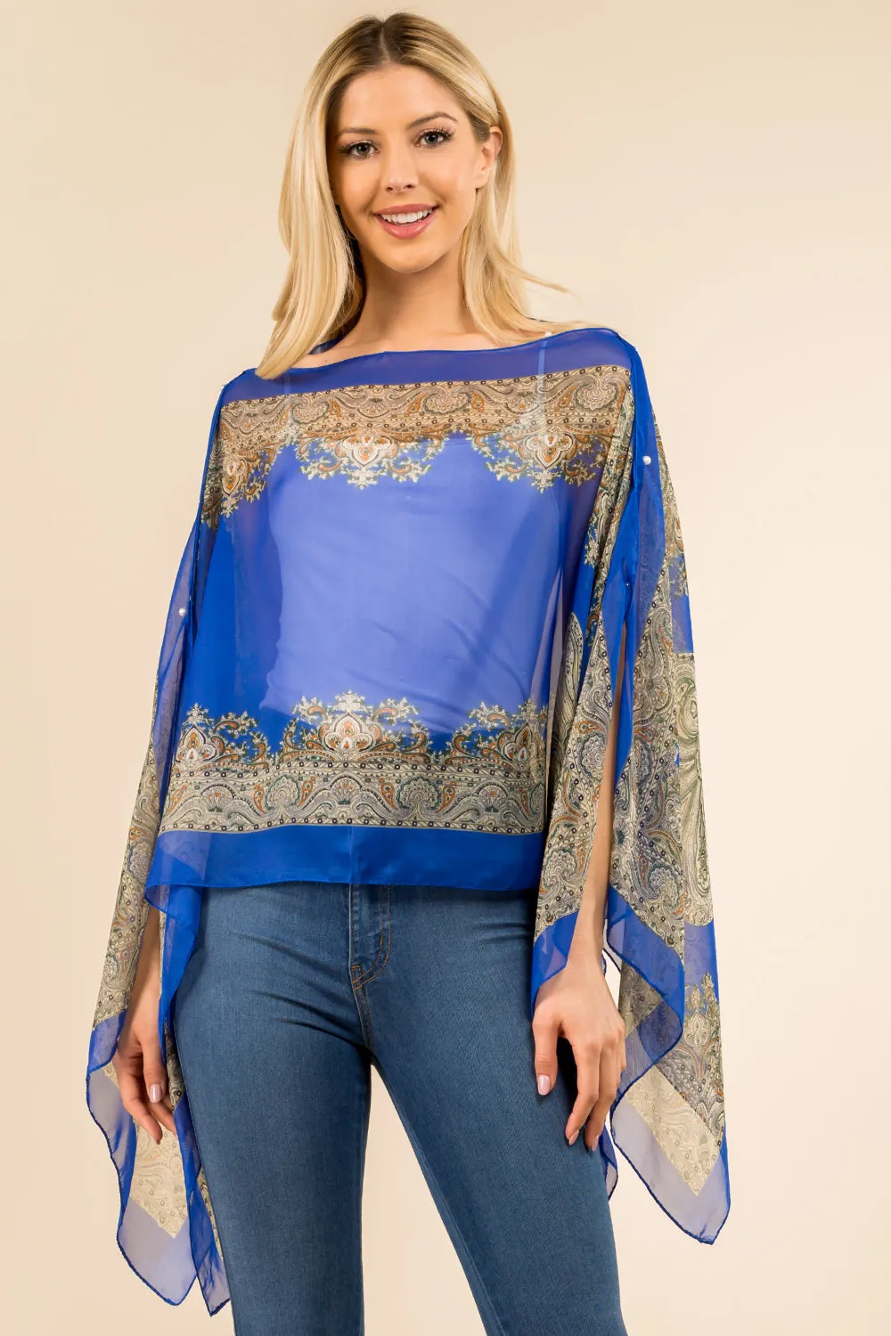 PP-3361 paisley design multi way poncho