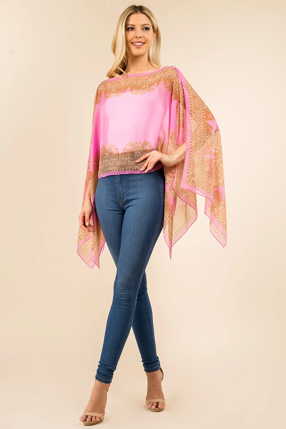 PP-3361 paisley design multi way poncho