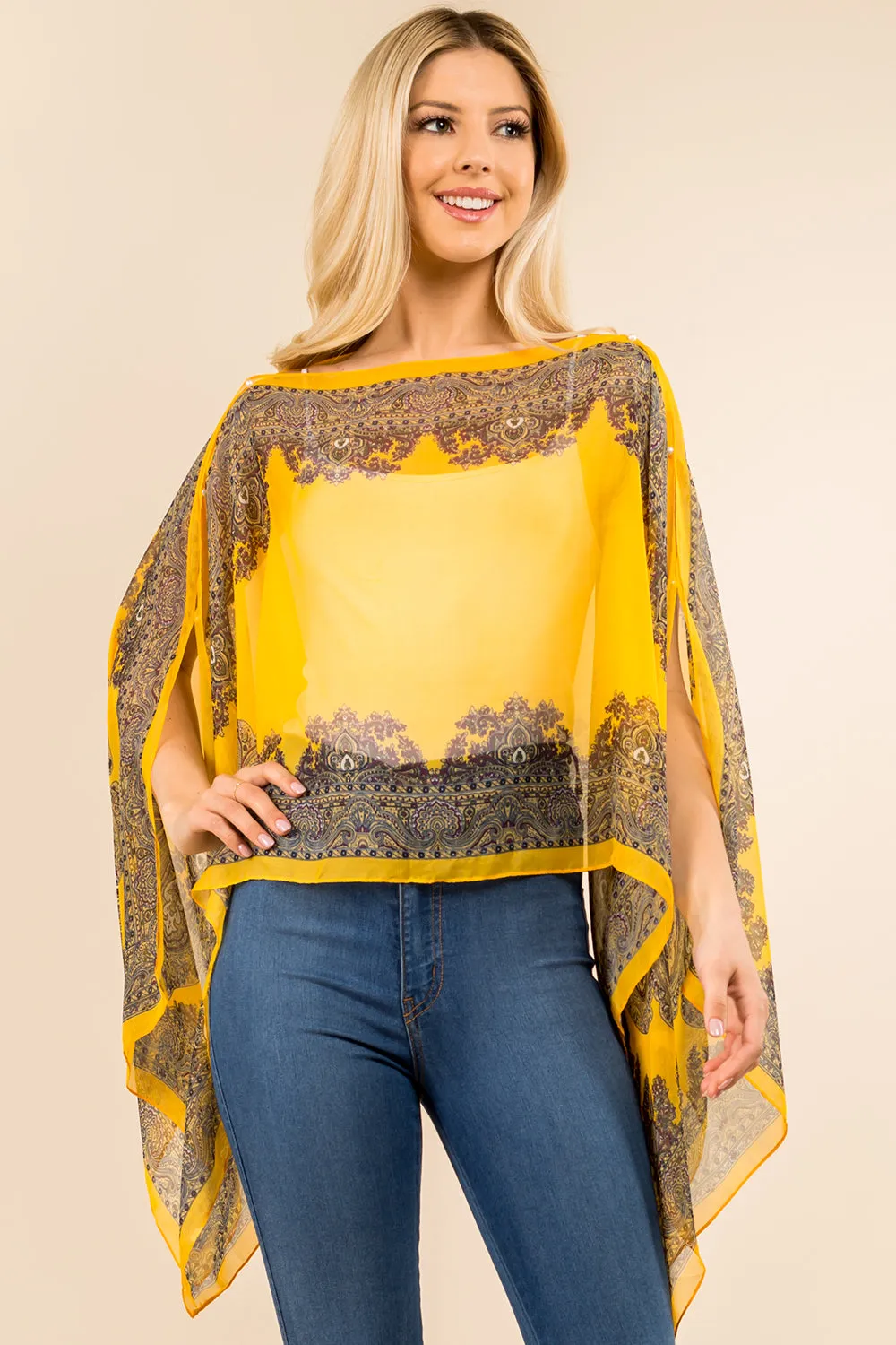 PP-3361 paisley design multi way poncho