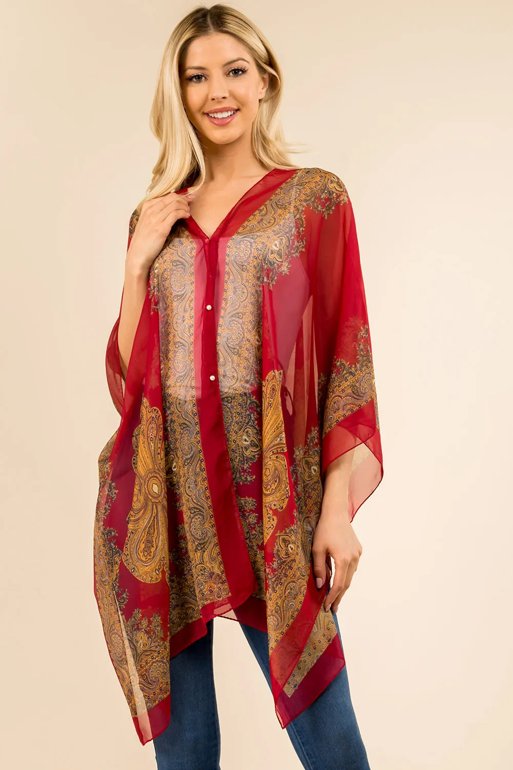 PP-3361 paisley design multi way poncho