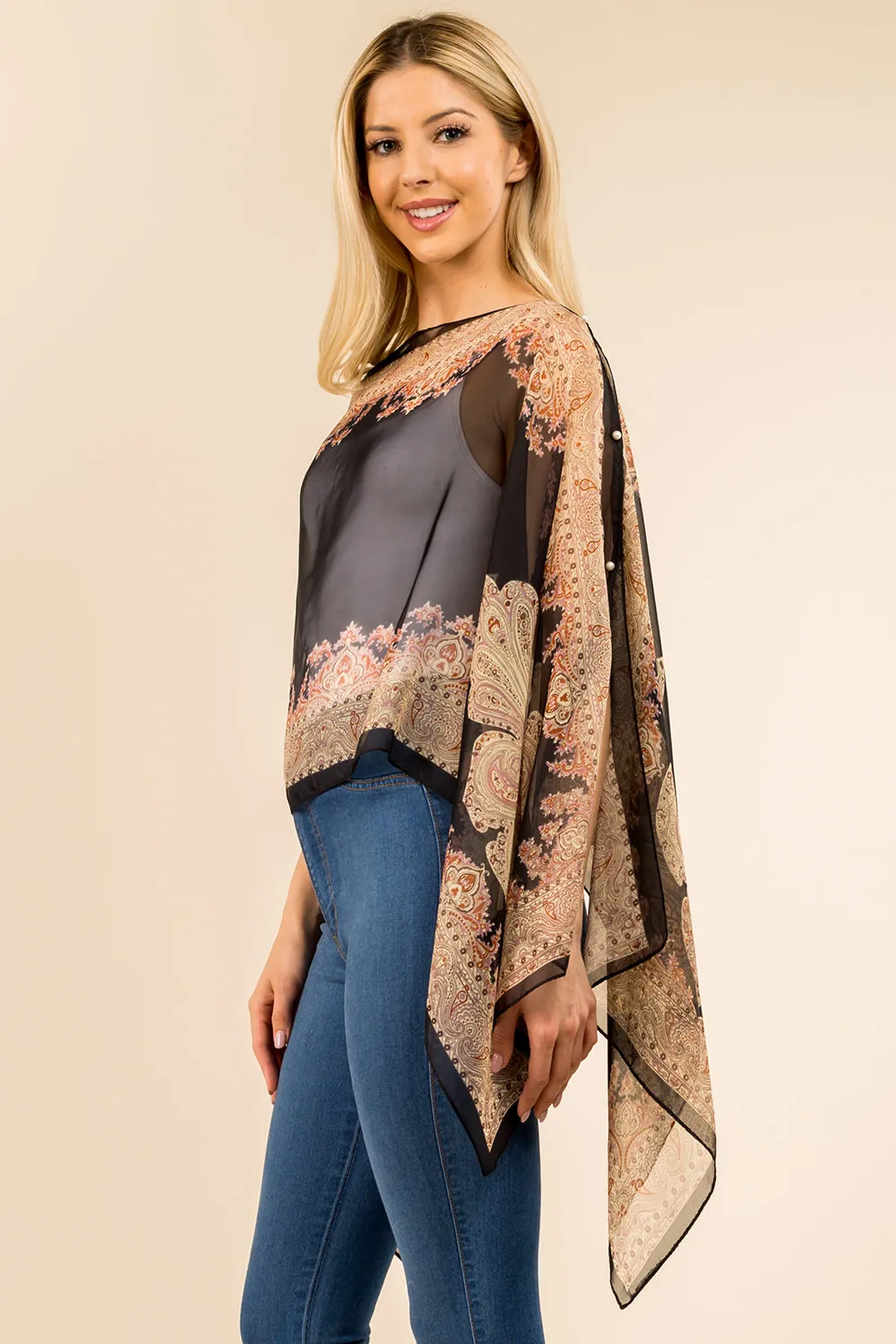 PP-3361 paisley design multi way poncho