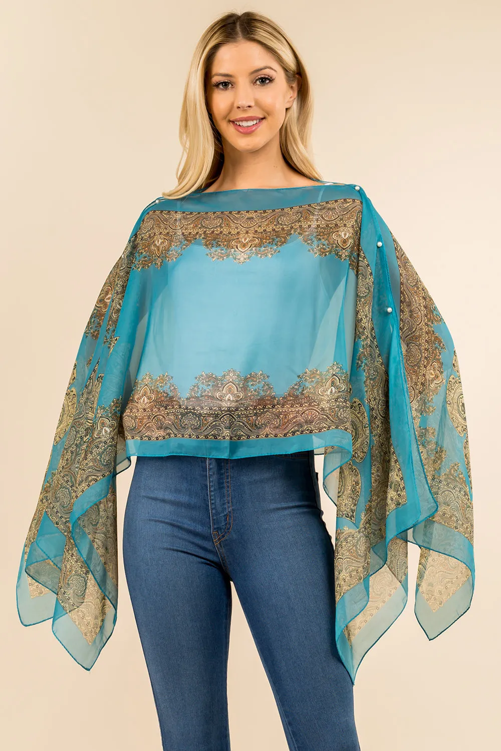 PP-3361 paisley design multi way poncho