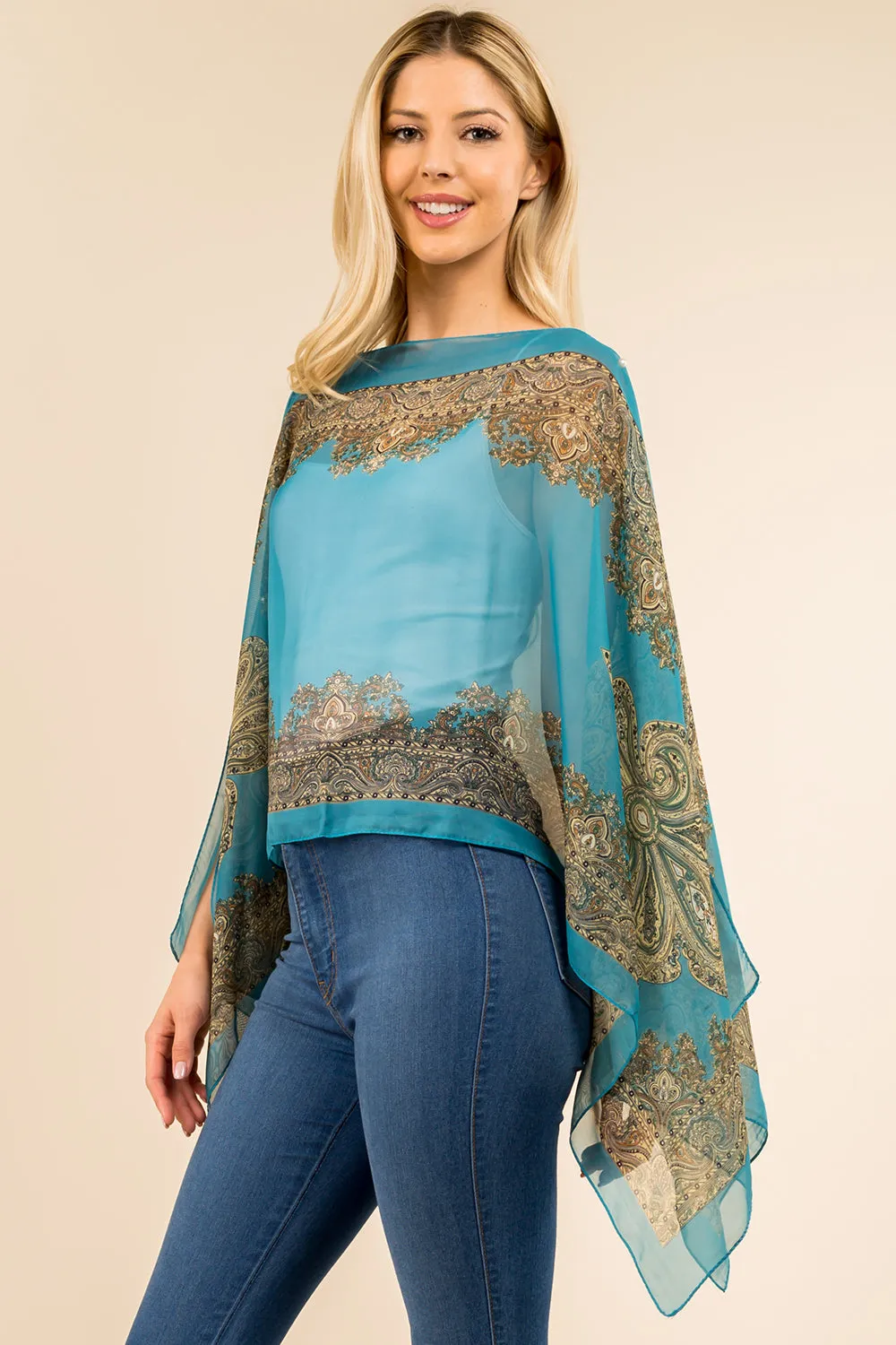 PP-3361 paisley design multi way poncho