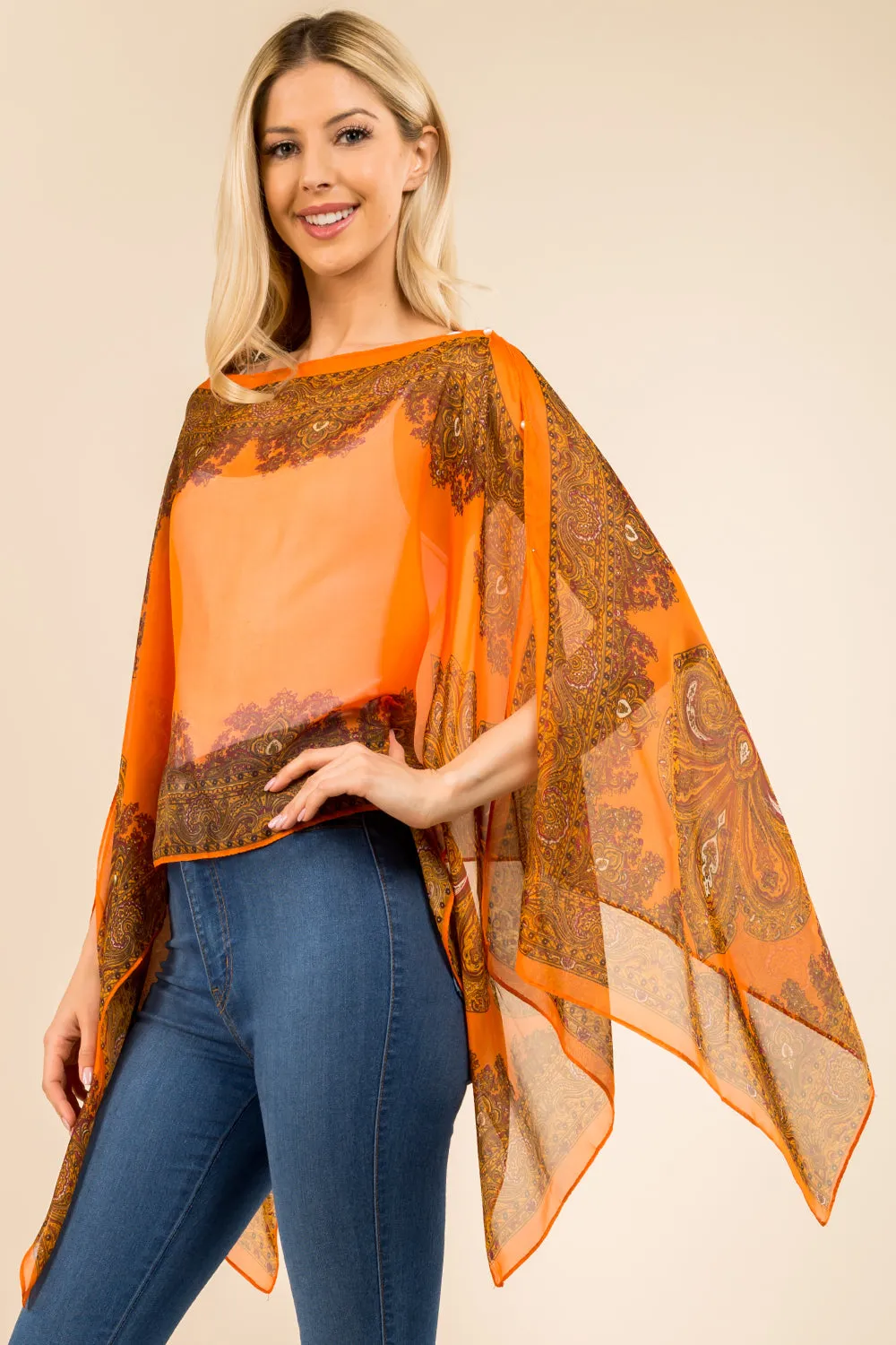 PP-3361 paisley design multi way poncho